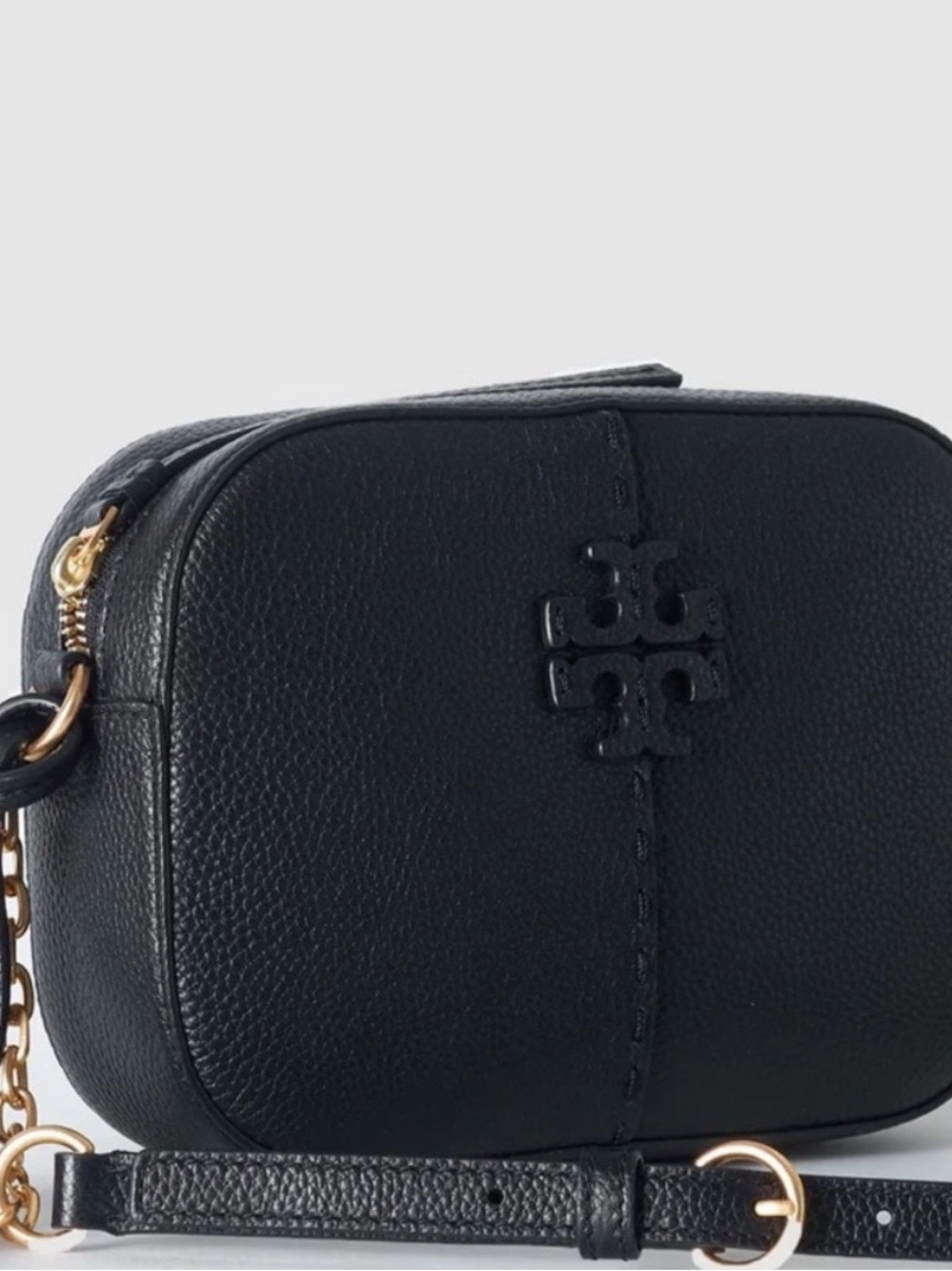 Tory Burch Black Pebbled Leather Crossbody with Gold Hardware